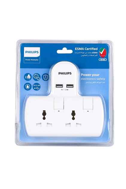 2 Way Adaptor with Individual Switch and 2 USB Ports