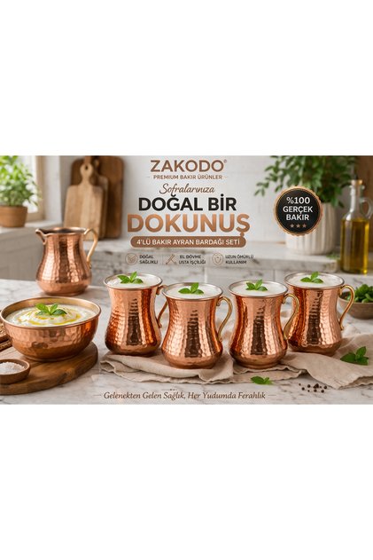 Bakır El Dövme Bardak Seti - 4 Parça (Kahvaltılık-Mutfaklık-Hediyelik)