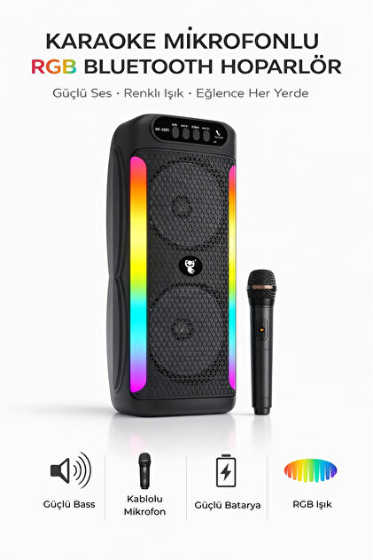 ULTRATEKNO BTS-1708 200W Karaoke Ses Sistemi 2x10 inç RGB Efektli