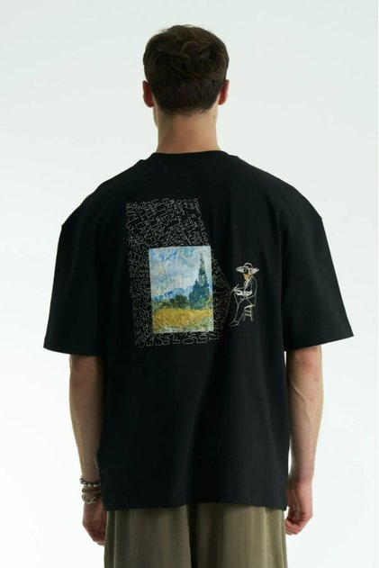 -Men's Printed Oversize T-Shirt 100% Cotton |   Comfortable Fit Short Sleeve Sum
