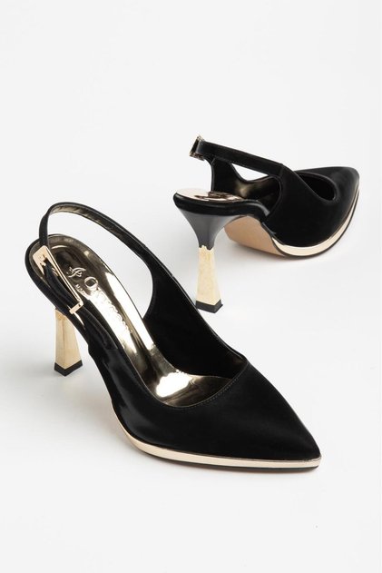 Women's Evening Dress Shoes Black Patent Leather Vacuum Flat Material Open Back 9cm Classic Heels