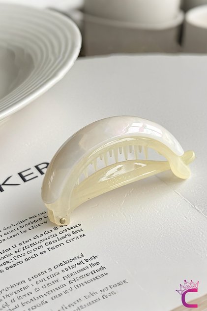 Minimalist Croissant Style Acetate White Banana Hair Clip 7cm - Modern Hair Bun Clip with Clip