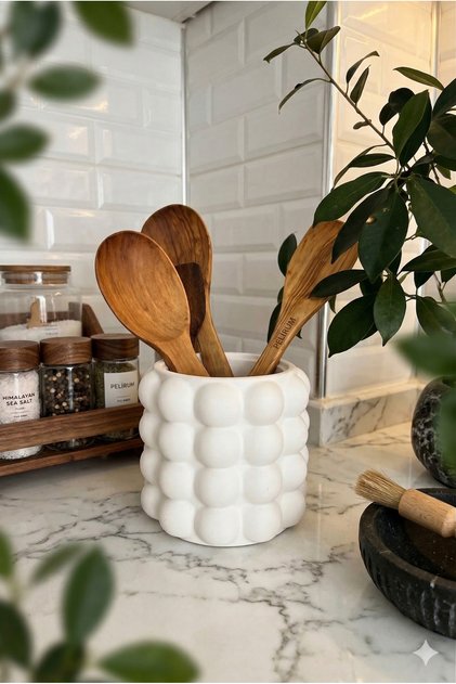 4 Bubble Spoon Holders | Bubble Countertop Upright Spoon Holder Organizer - Stone Powder Vase-Spoon Holder