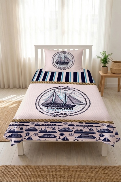 Gemi Çapa Marin Kids Baby Pique Set-Sea Nordic Blue Turquoise Decorative Bedspread