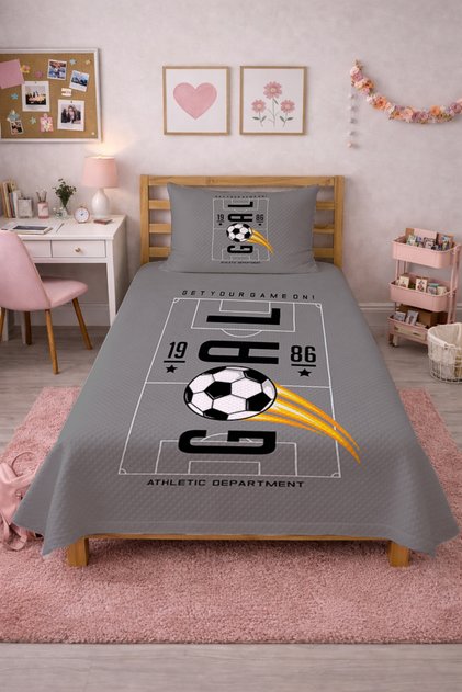 Football Bulk Teen Room Baby Pique Set-Sports Themed Modern Gray Yellow Quilted Bedspread