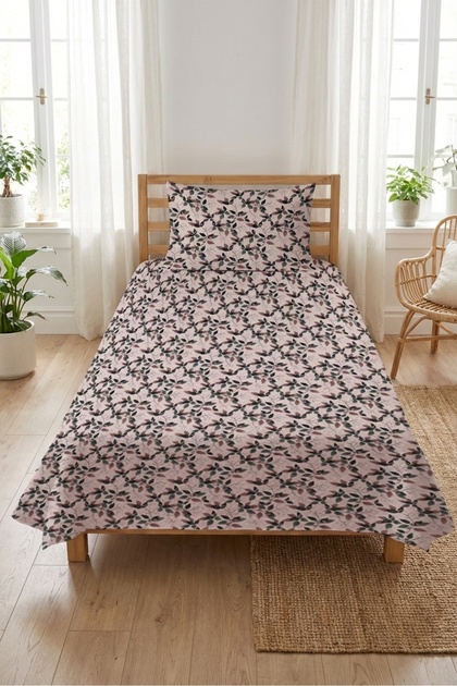 Leaf Patterned Botanical Single Pique Set-Natural Spring Scandinavian Green Decorative Bedspread