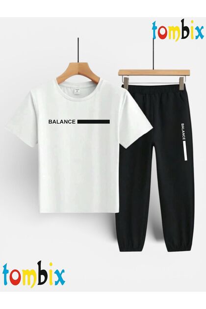 Balance Line Printed T-Shirt and Sweatpants (Sweatpants with Pockets) Children's Top and Bottom Set