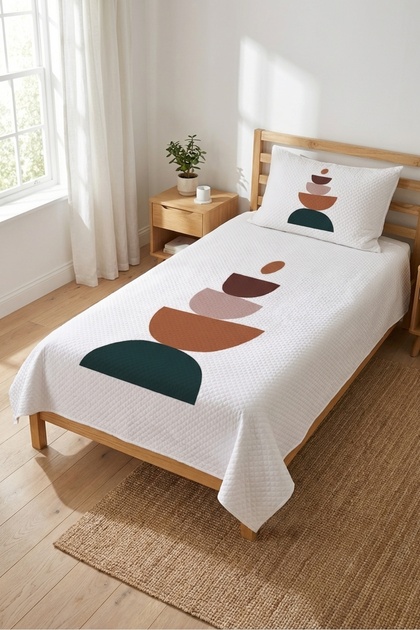 Geometric Balance Pattern Children's Pique Set-Minimal Abstract Scandinavian Powder Green Decorative Bedspread