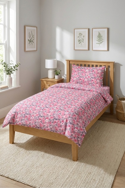 Floral Botanical Pink Single Pique Set-Romantic Spring Nordic Gray Decorative Bedspread