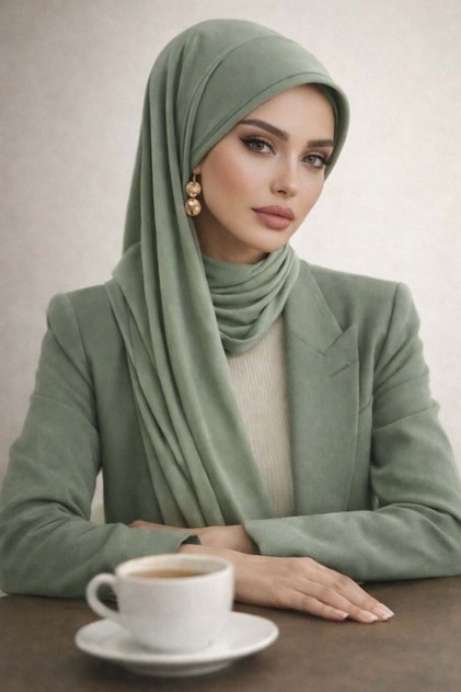 Elma Yeşili Şapkalı Şal