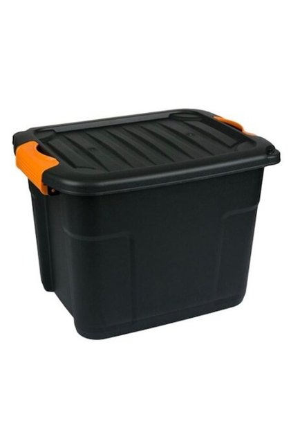 Set de 4 cutii de depozitare cu capac, Negru/Portocaliu