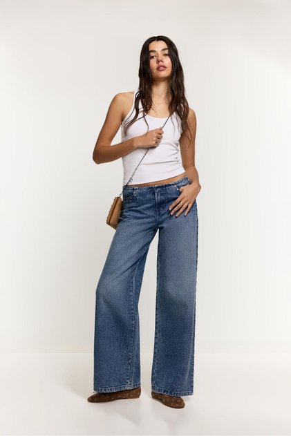 KADIN Tırnak detaylı geniş paça jean
