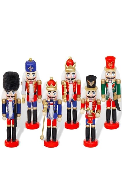 Colorful 6-Piece Tin Soldier Nutcracker Wooden Man Soldier Retro Wooden Man Ornament Large Size