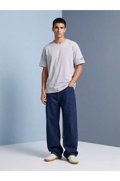 Sleeve Printed Relaxed Gray T-Shirt