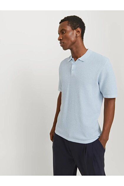 Jack & Jones Erkek Mavi Jjegeorge Knıt Polo Ss Sn Polo Tişört