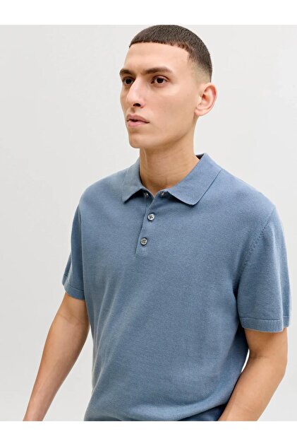 Jack & Jones Erkek Mavi Jjwıll Knıt Polo Ss Polo Tişört 12288552