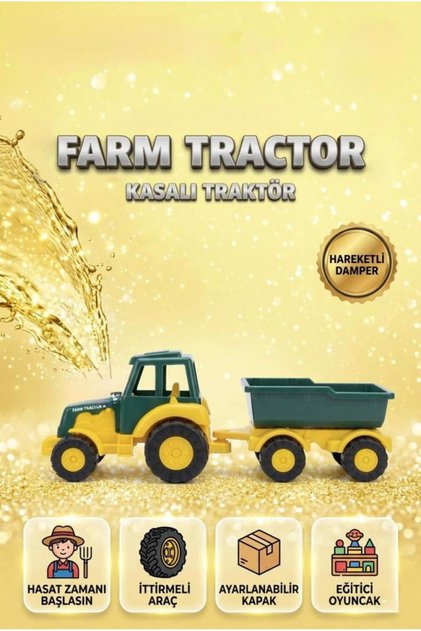 Traktörlü ve Römorklü İttirmeli Eğitici Çiftlik Hayatı Temalı Oyuncak Araba Seti