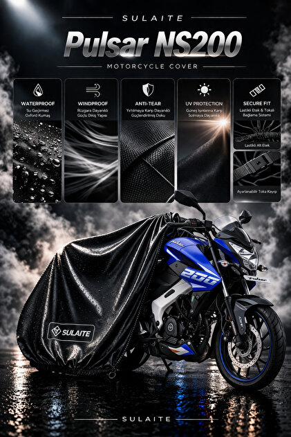 Motosiklet Brandası PULSAR NS200 Motor Brandası Su Geçirmez UV Koruma Kalın Kumaş Motor Örtüsü SİYAH