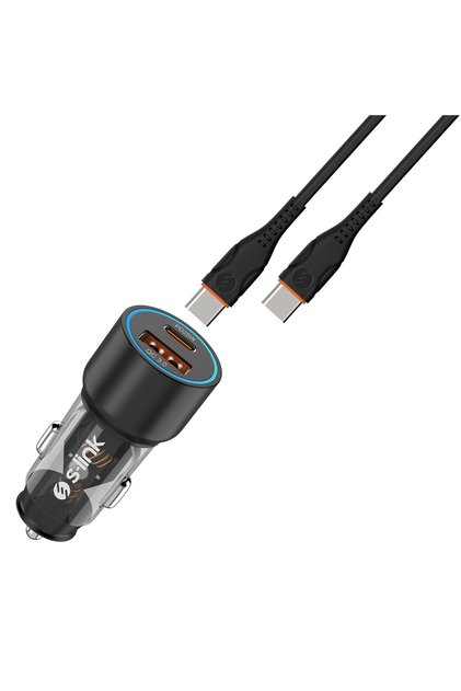SL-AC43TP TypeC to TypeC Kablolu 43W PD 25W + QC3.0 18W Siyah Araç Şarj Cihazı