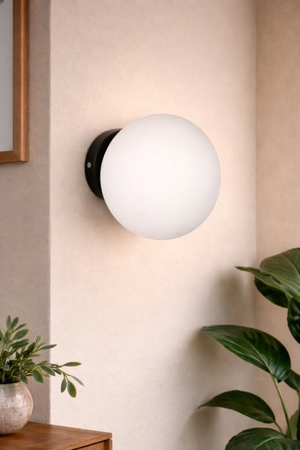 zeyna siyah kasa kapalı globe camlı aplik avize