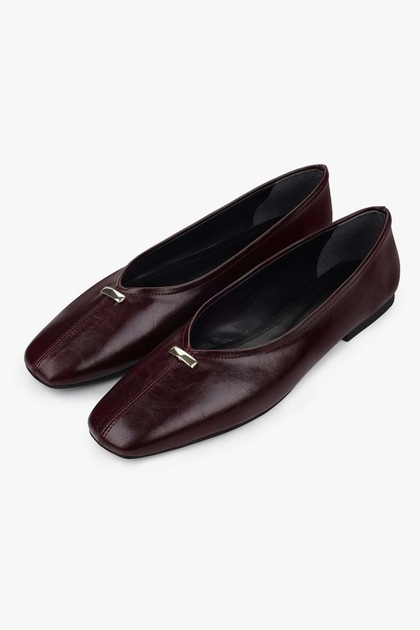 Women's Viana Burgundy Leather Ballerinas with Gold Buckle