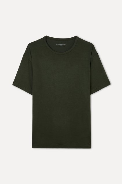 Men's Dark Khaki Modal Blend Loose Fit Crew Neck T-Shirt
