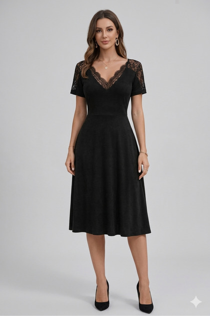 JANES Women's Short Sleeve V Lace Collar Midi Viscose Dress, Summer Casual  Dress- Trendyol