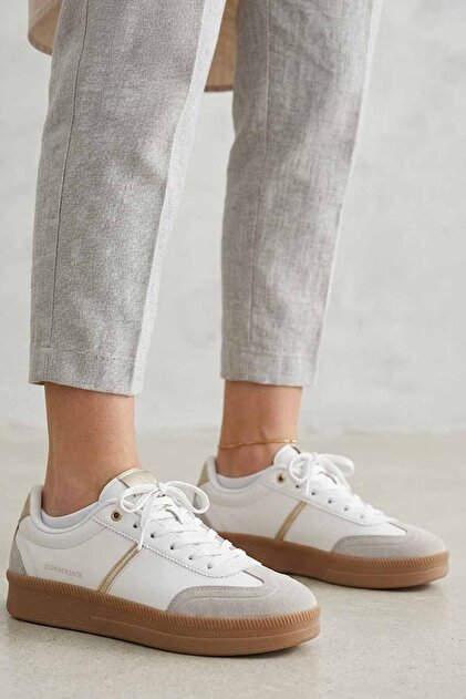 Lumberjack Beyaz Kadın Sneaker - Taba Kauçuk Tabanlı Günlük