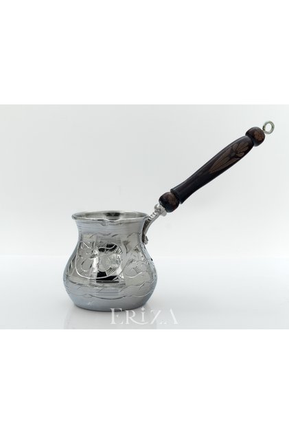 Gaziantep Style Handmade Carved and Embroidered Pewter Copper Coffee Pot for 4-6 People
