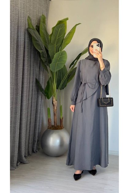 Women's Shawl Collar Detail Long Summer Beige Dress