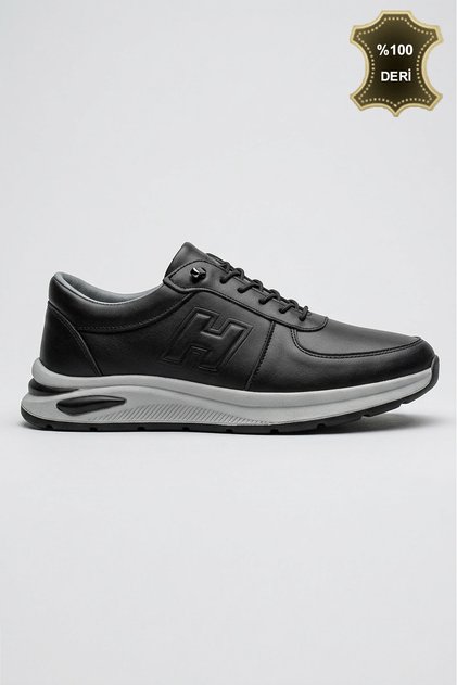 Men's Black Genuine Soft Leather Daily Orthopedic Comfortable Sneaker Shoes