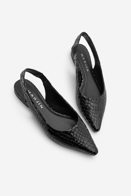 Balerini casual pentru femei, cu vârf ascuțit, cu spatele deschis, cu bandă groasă elastică, Venga Black Snake