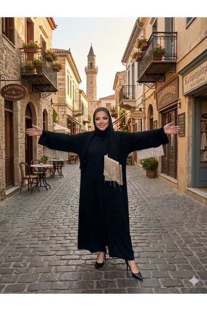 Pudra Tassel Detail Shawl Abaya Ferace