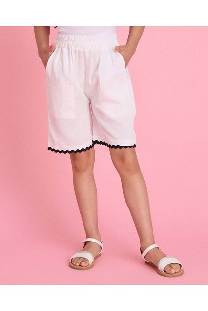 Girls White Casual Shorts