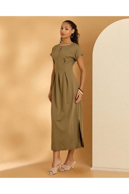 Women Green Drop Shoulder Midi Dress