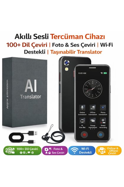 Akıllı Sesli Tercüman Cihazı 100+ Dil Çeviri Foto & Ses Çeviri Wi-Fi Destekli Taşınabilir Translat