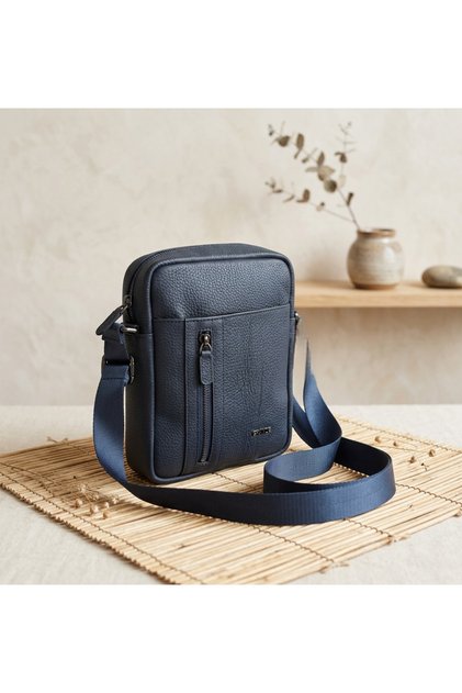 100% Genuine Leather Men's Crossbody Bag with Shoulder Strap