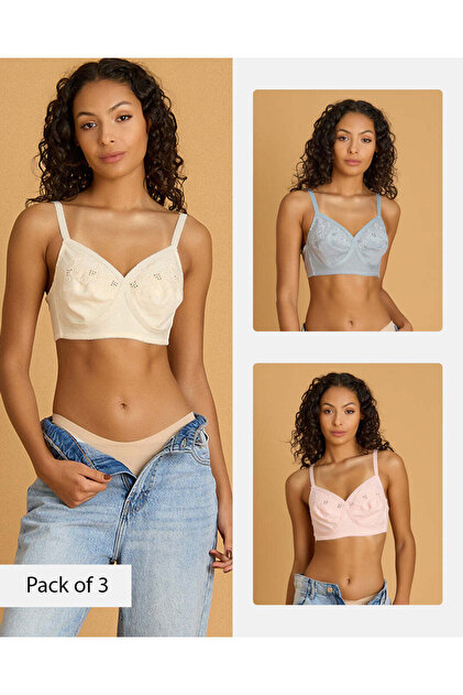 Women Assorted Cotton Non Padded Bra Pack of 3