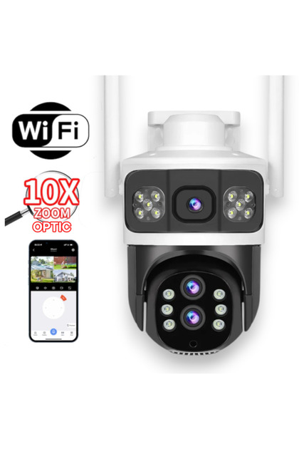 WiFi камера за наблюдение с 2 камери, 10-кратно оптично увеличение, 10MP, цветно нощно виждане, 360 градуса ° ВР