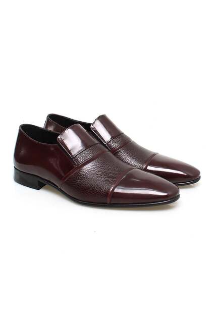 Burgundy Color Lace-Up Genuine Leather Leather Sole Men's Shoes