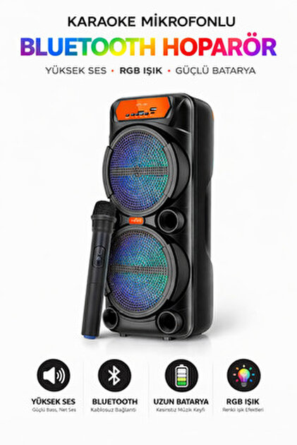 SIGHTZER BÜYÜK BOY KABLOSUZ HOPARLÖR 200W ÇİFT KABLOSUZ MİKROFONLU