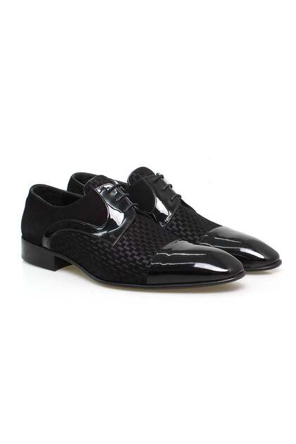 Black Color Lace-Up Genuine Leather Leather Sole Men's Shoes