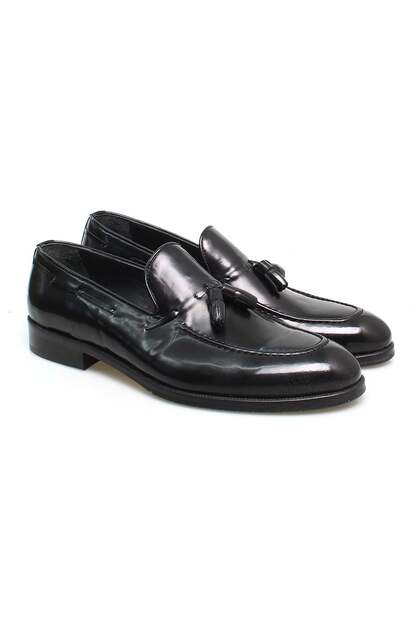 Black Color Laceless Genuine Leather Men's Shoes