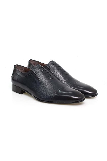 Dark Blue Color Laceless Genuine Leather Men's Shoes