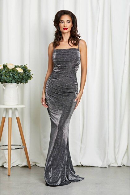 slim fit dress slacks Shiny Backless Blue Prom Dresses, Open Back Shiny Blue Lace Formal Gra main image 1