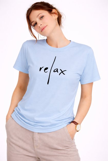 Women's T-Shirt Basic Minimal Printed Relax Written Casual Comfortable Cotton Blue