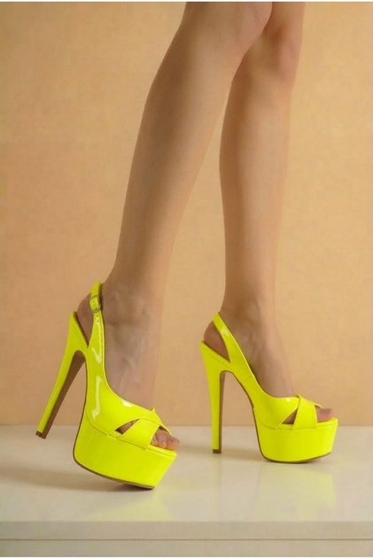 Lizza Neon Yellow Side Adjustable Thin High Heeled Women's Shoes