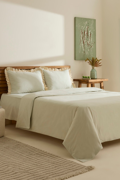 Lisa 100% Cotton Double Duvet Cover Set Sage