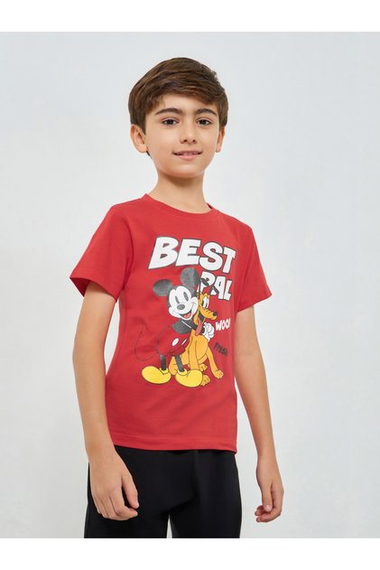 Boys Red Mickey Mouse Graphic T-Shirt