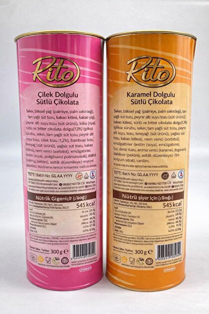 TAYAŞ Rito Premium Kutu Toplam 600 gr Çikolata Çilek ve Karamel
